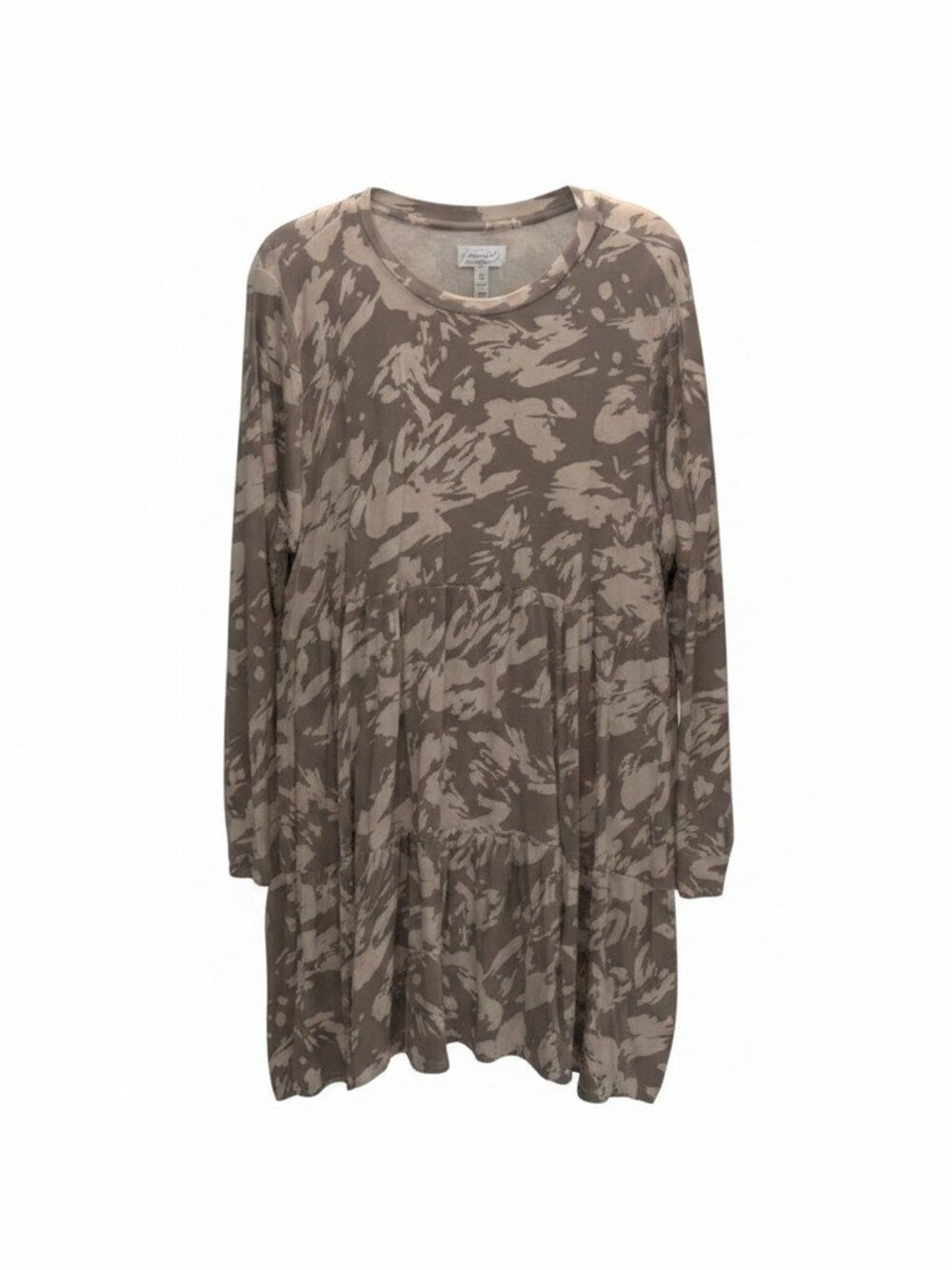 Mud Pie Womens Grey Abstract Camo Tiered Babydoll Mini Dress Large Long Sleeve